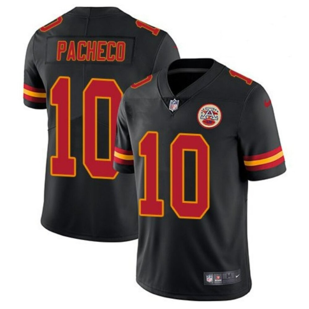 ISIAH PACHECO 10 - KANSAS CITY CHIEFS BLACK STITCHED FOOTBALL JERSEY